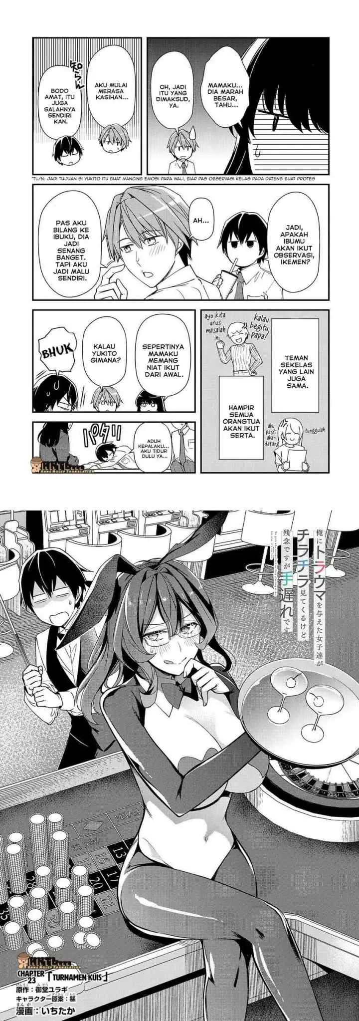 Ore ni Trauma wo Ataeta Joshi-tachi ga Chirachira Mitekuru kedo, Zannen desu ga Teokure desu chapter 23 halaman 4
